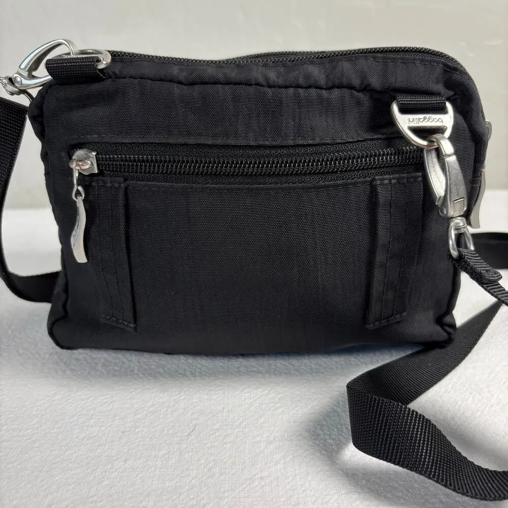 Baggallini Triple Zip Bagg Black Nylon Crossbody Travel Organizer Adjustable